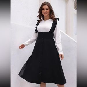 Plus Shein Button Down Ruffle Overall Dress